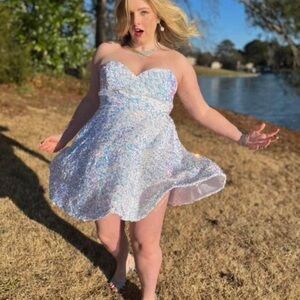 Short White Sequin Prom Dress